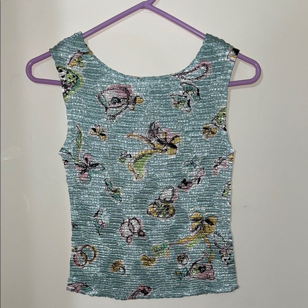 Floral Print Sleeveless Top - Blue Green